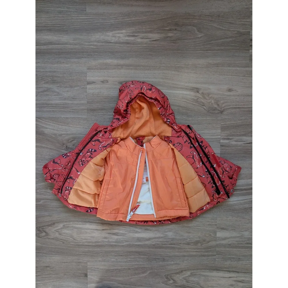 Cat & Jack‎ Toddler 3-in-1 Puffer Jacket Set Orange Woodland Animals Child 12m